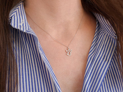Angel pendant with diamonds | 14K white gold