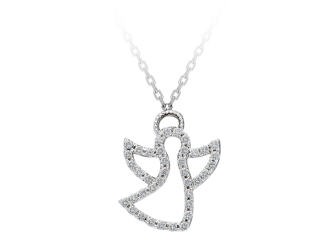Angel pendant with diamonds | 14K white gold