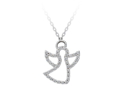 Angel pendant with diamonds | 14K white gold