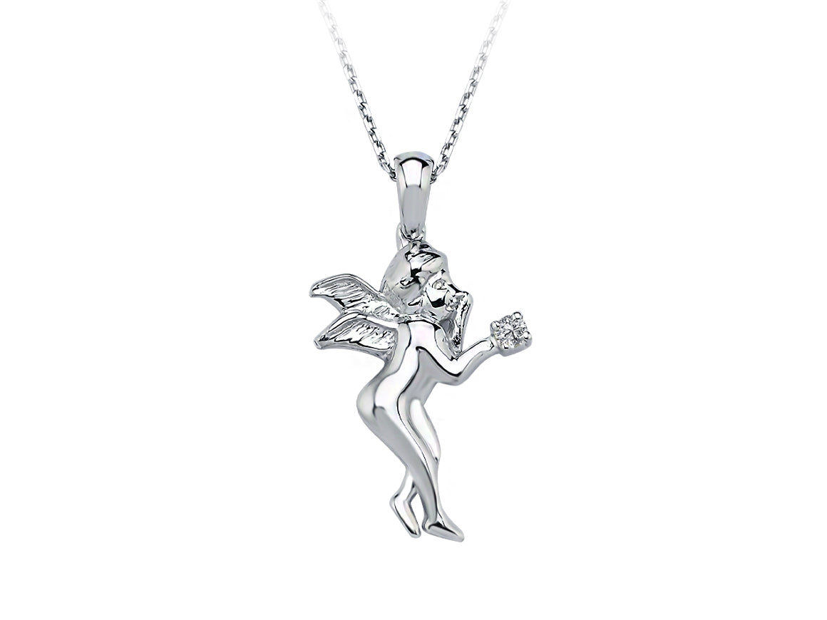Angel-shaped diamond pendant – 0.03 ct | 8K white gold