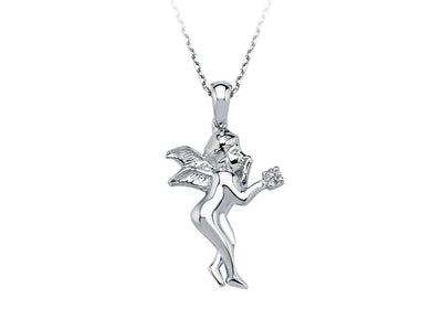 Angel-shaped diamond pendant – 0.03 ct | 8K white gold