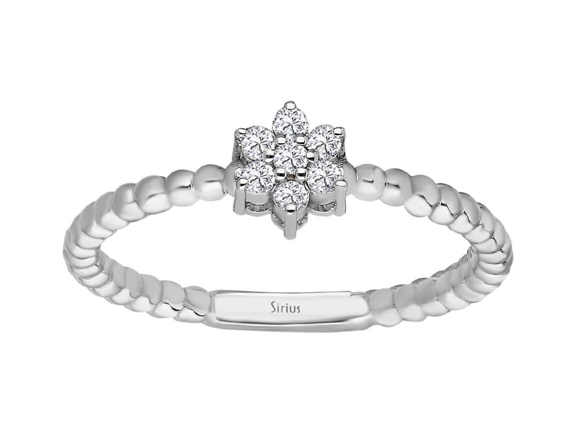 Bague en or blanc 8K minimaliste « Papatya » avec 7 diamants ronds – 1,37 carat