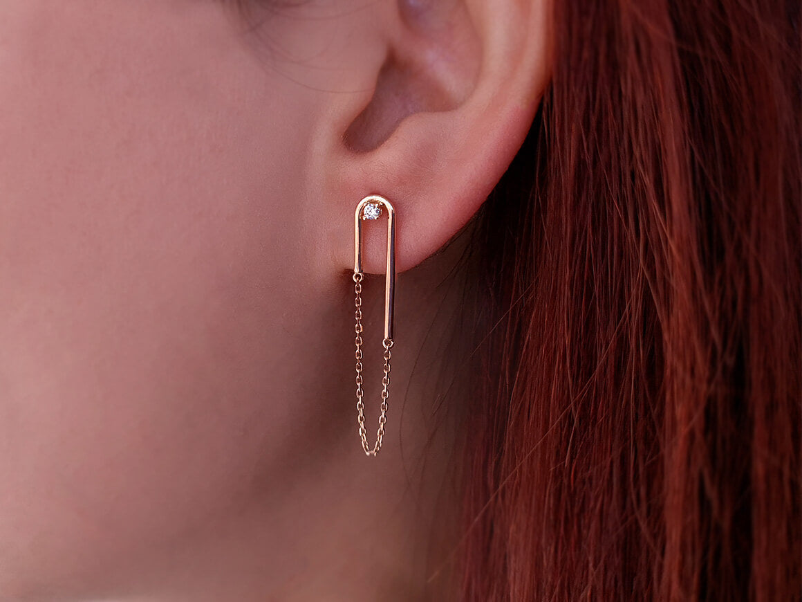 Minimalist hanging earrings with lab diamonds in 585 rose gold