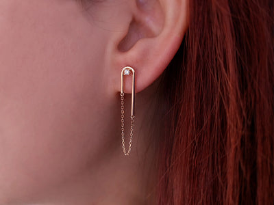 Minimalist hanging earrings with lab diamonds in 585 rose gold