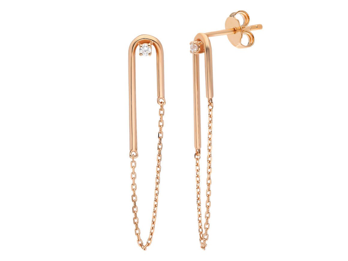 Minimalist hanging earrings with lab diamonds in 585 rose gold