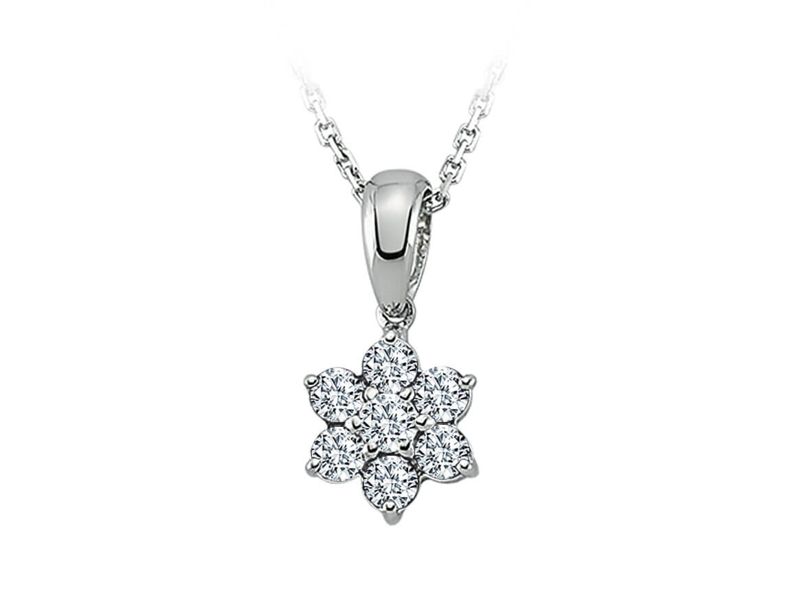 Zarte Blumenanhänger-Halskette mit 7 runden labordiamanten – 0,17 ct in 8K Gold