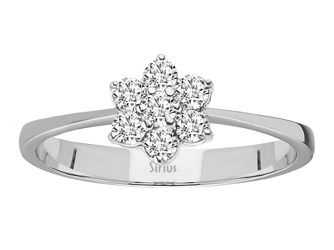 Anmutiger Blumenring mit 7 Rund geschliffenen laborgezüchteten Diamanten (0,17 Karat) in 8K Weißgold