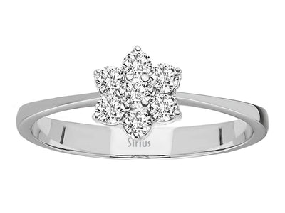 Anmutiger Blumenring mit 7 Rund geschliffenen laborgezüchteten Diamanten (0,17 Karat) in 8K Weißgold