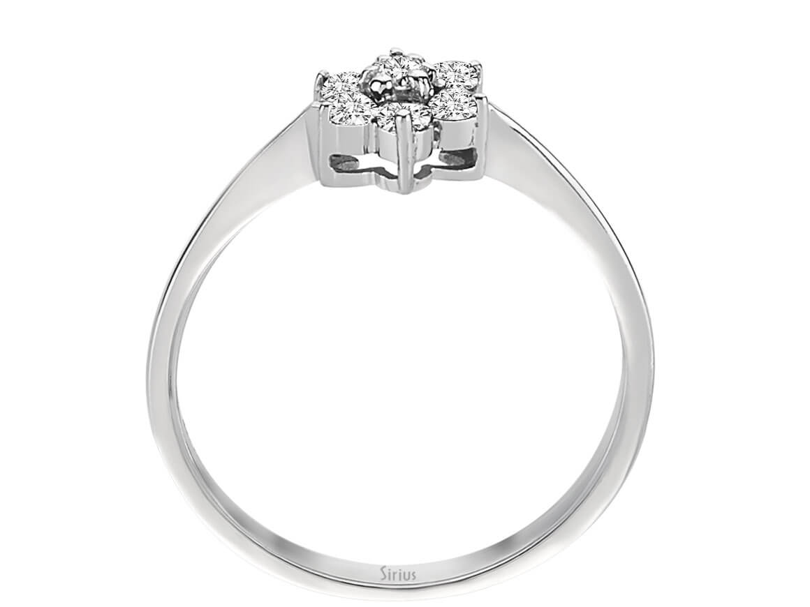 Anmutiger Blumenring mit 7 Rund geschliffenen laborgezüchteten Diamanten (0,17 Karat) in 8K Weißgold