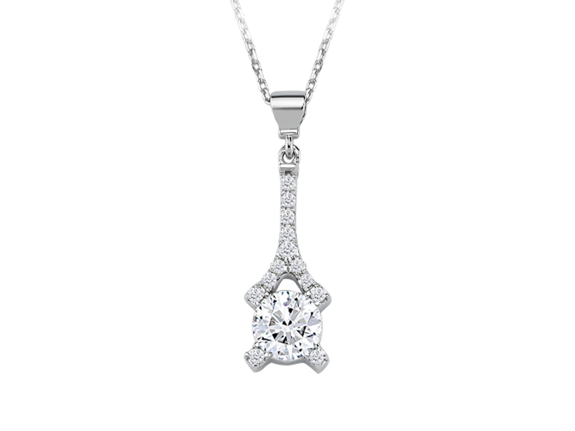 Paris-style necklace with large lab diamond & pavé setting in 14K white gold – 02P0011