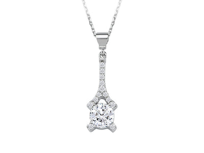 Paris-style necklace with large lab diamond & pavé setting in 14K white gold – 02P0011