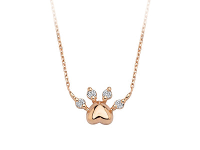 Paw pendant with heart & 4 lab diamonds in 14K rose gold