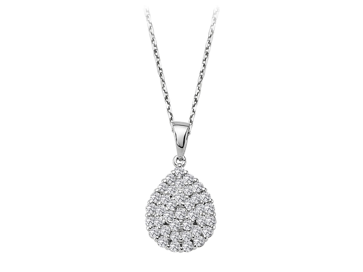 Pendentif goutte orné de 38 diamants de laboratoire | Or Blanc 14 carats pavé – Bijoux haut de gamme de Rosy Lab Diamonds