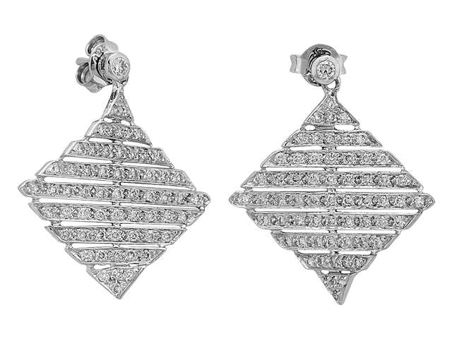 Boucles Pendantes géométriques avec 124 diamants - or 14 carats - Bijoux haut de gamme de Rosy Lab Diamonds