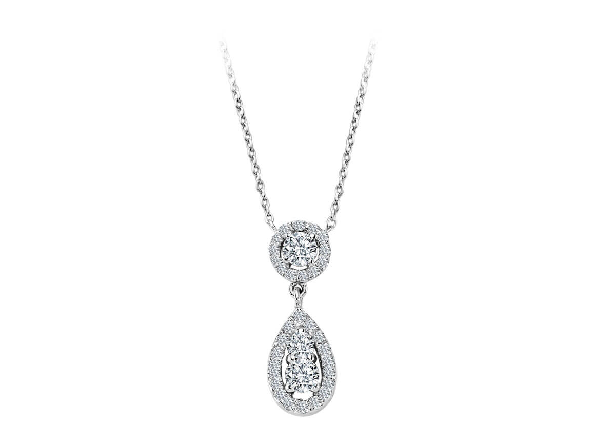 Pendant with drip design and diamonds in 14K white gold