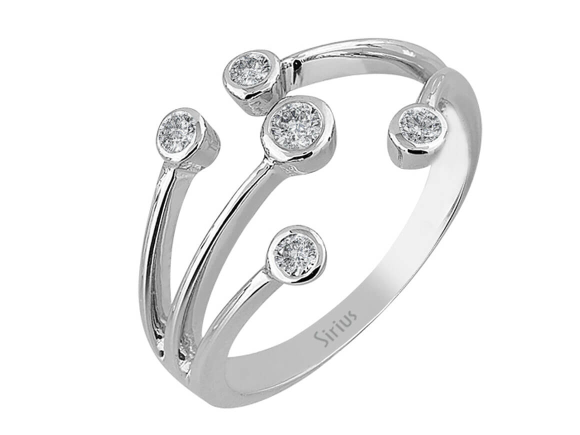 Moderner Ring mit 1 rund geschliffenem laborgezüchtetem Diamanten und 4 weiteren Diamanten, 0,24 ct gesamt, in 14K Weißgold