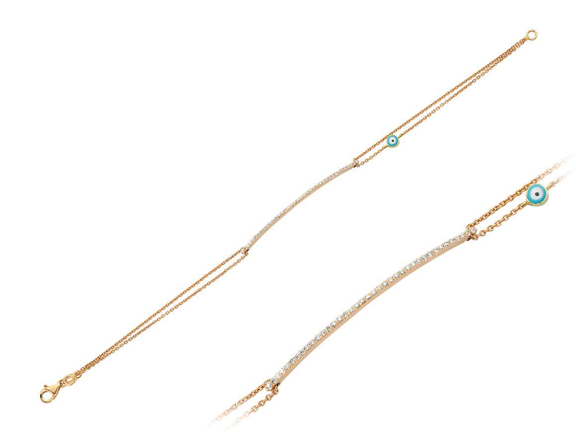 Protective bracelet with 39 diamonds and Nazar eye in 14K rose gold – 0.23 ct