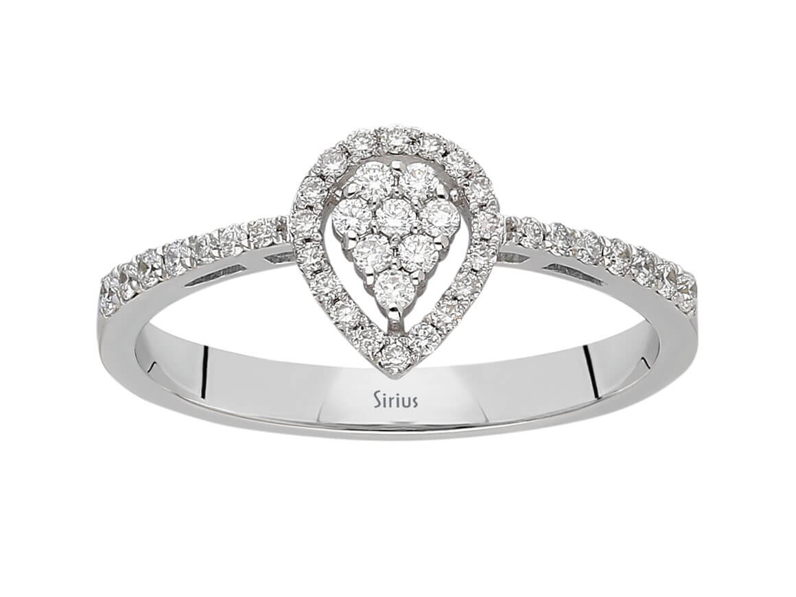 Weißgold Ring mit 40 Rundschliff Diamanten im Tropfen Design