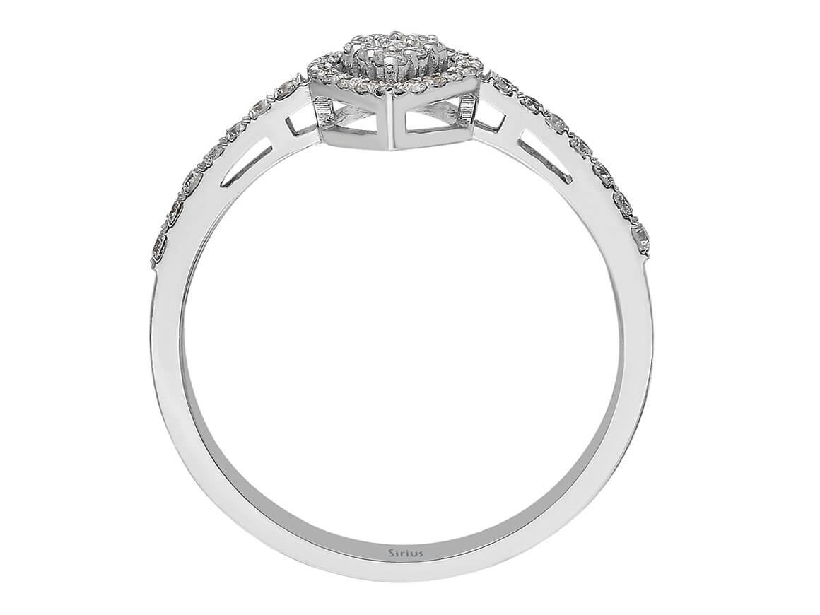 Weißgold Ring mit 40 Rundschliff Diamanten im Tropfen Design