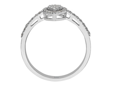 Weißgold Ring mit 40 Rundschliff Diamanten im Tropfen Design