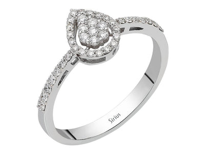 Weißgold Ring mit 40 Rundschliff Diamanten im Tropfen Design