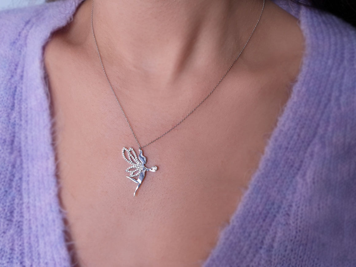 Su Perisi Pırlanta Kolye Ucu - 70 Taş | 14K Beyaz Altın - 15P0046 - Rosy Lab Diamonds’tan yüksek kaliteli Mücevher