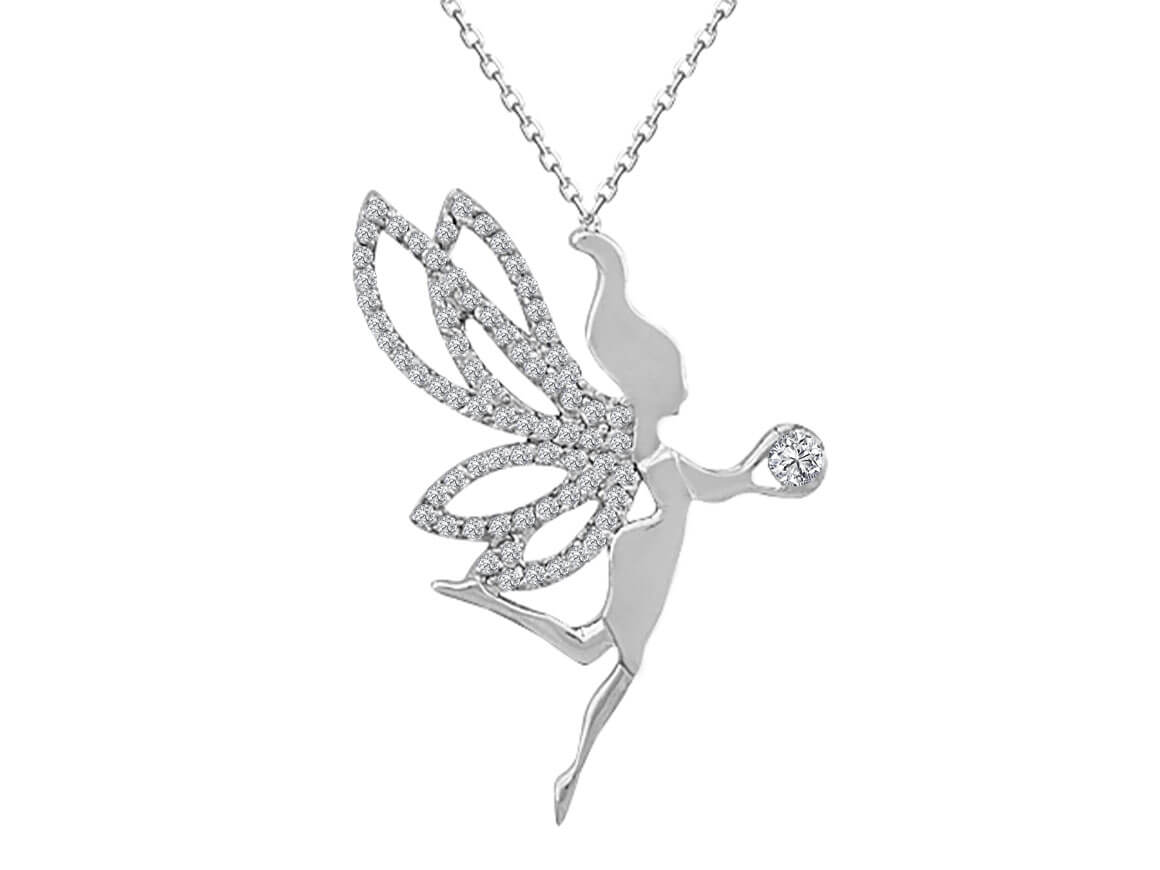 Diamond pendant "Water Fairy" with 70 stones | 14K white gold