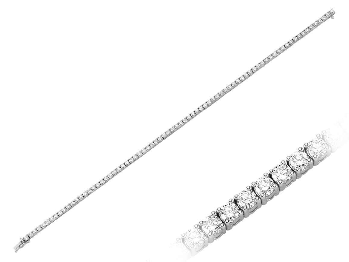 Classic tennis bracelet with 75 round diamonds in 14K white gold – 3.35 ct