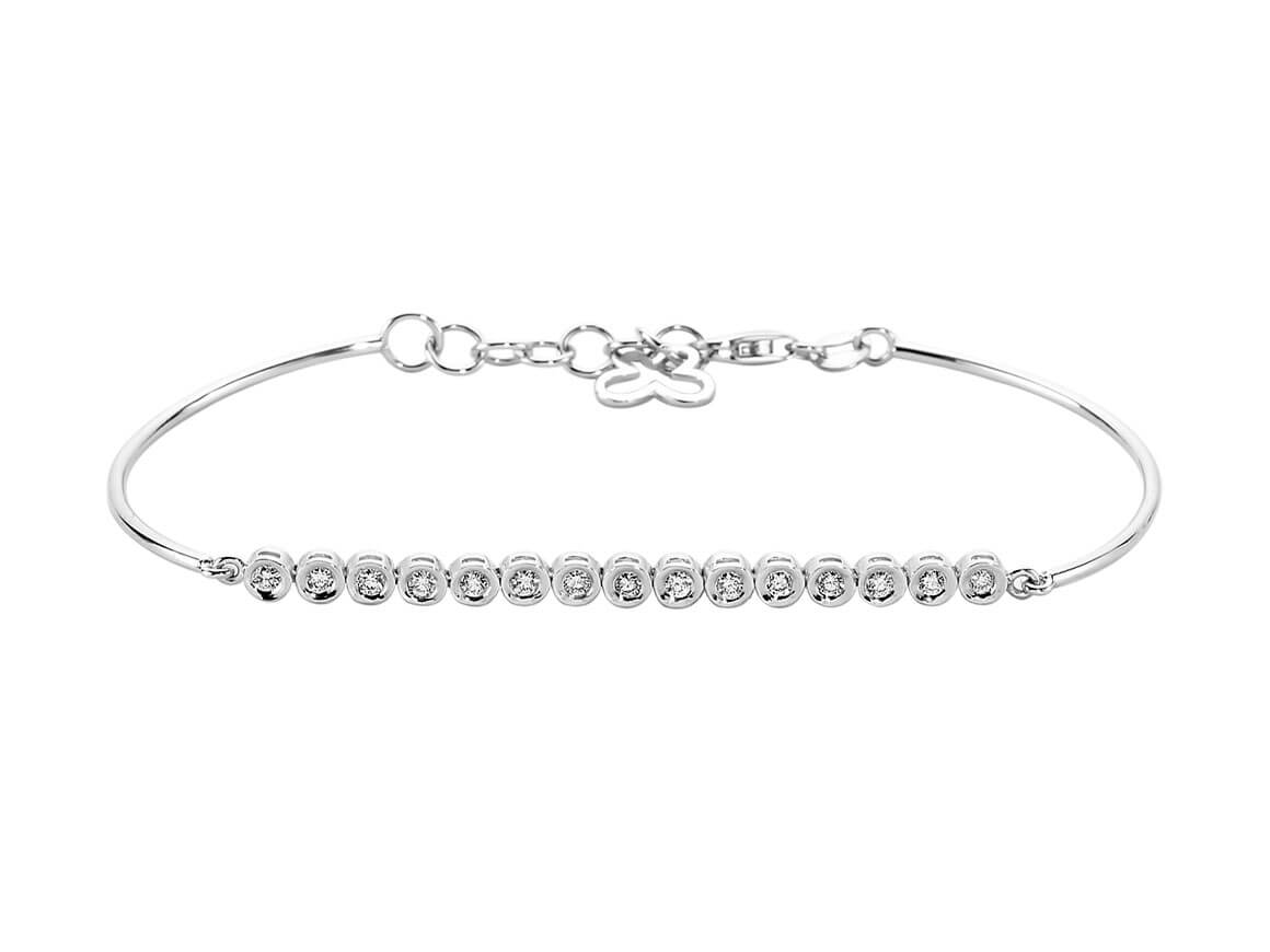 Classic bangle with 15 diamonds in bezel setting – 14K white gold – 0.27 ct