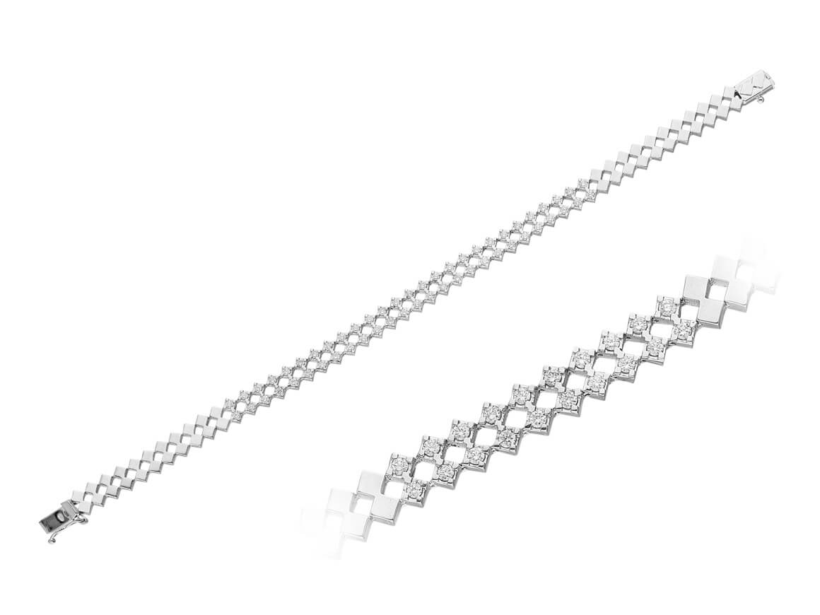 Geometric tennis bracelet with 54 lab-grown diamonds in 14K white gold – 0.95 ct