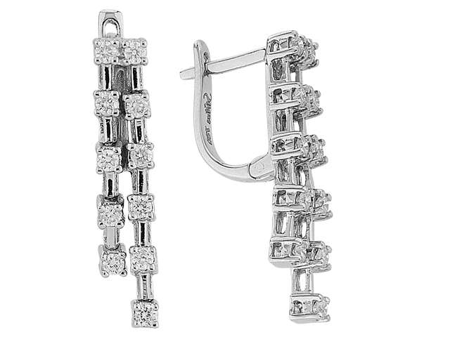 Elegant diamond earrings with waterfall design made of 14K white gold