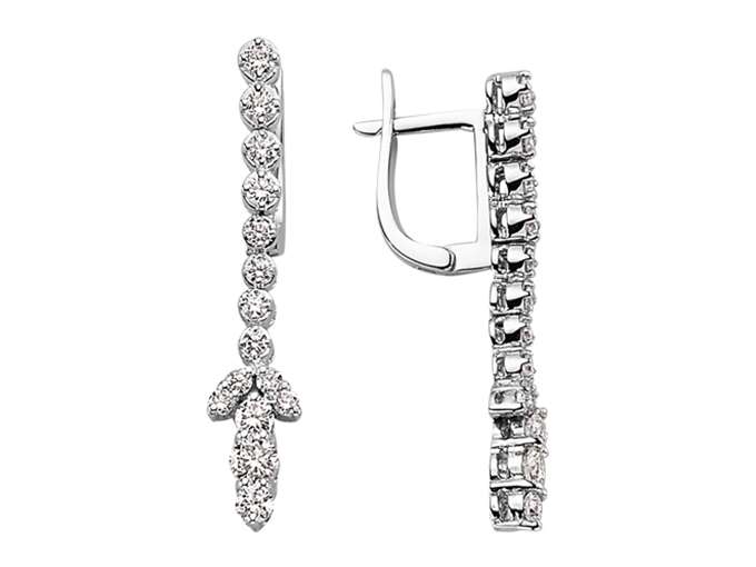 Elegant drop earrings in rivière style with diamonds made of 14K white gold