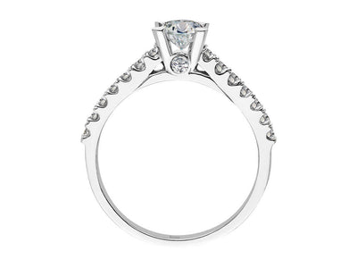 Weißgold-Diamantring mit 1 Hauptdiamant (0,44 Karat) und 16 Diamanten (0,31 Karat) im Rundschliff, 14K