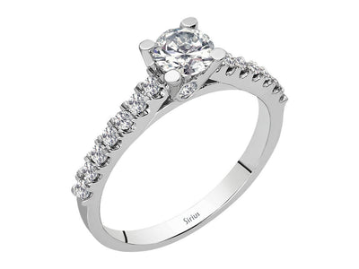 Weißgold-Diamantring mit 1 Hauptdiamant (0,44 Karat) und 16 Diamanten (0,31 Karat) im Rundschliff, 14K