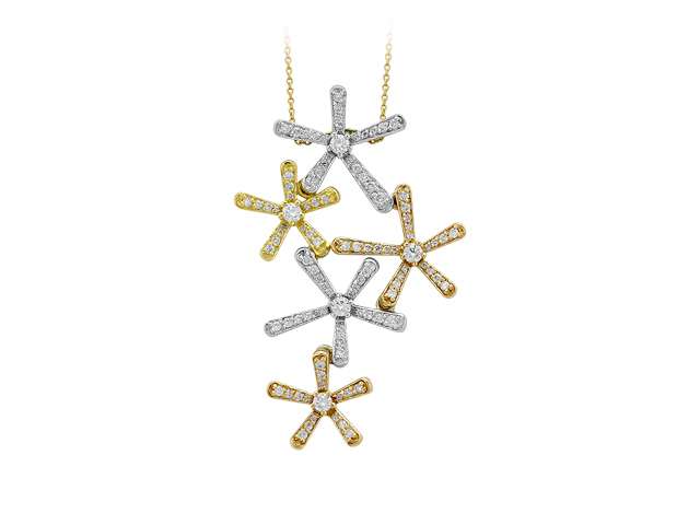 Three-color pendant chain with 107 diamonds in 14K gold