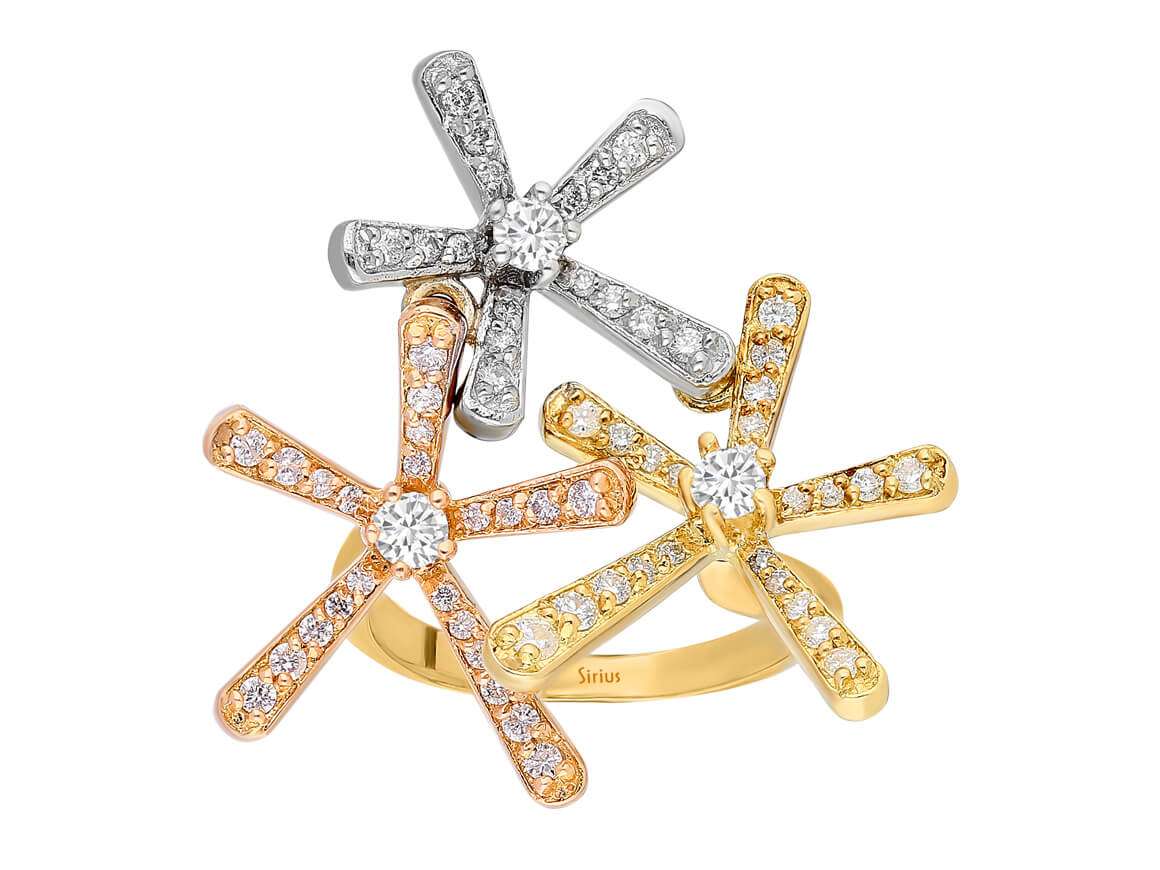 Dreifarbiger Ring mit laborgezüchteten Diamanten in 14 Karat Gold