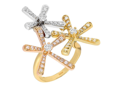 Dreifarbiger Ring mit laborgezüchteten Diamanten in 14 Karat Gold
