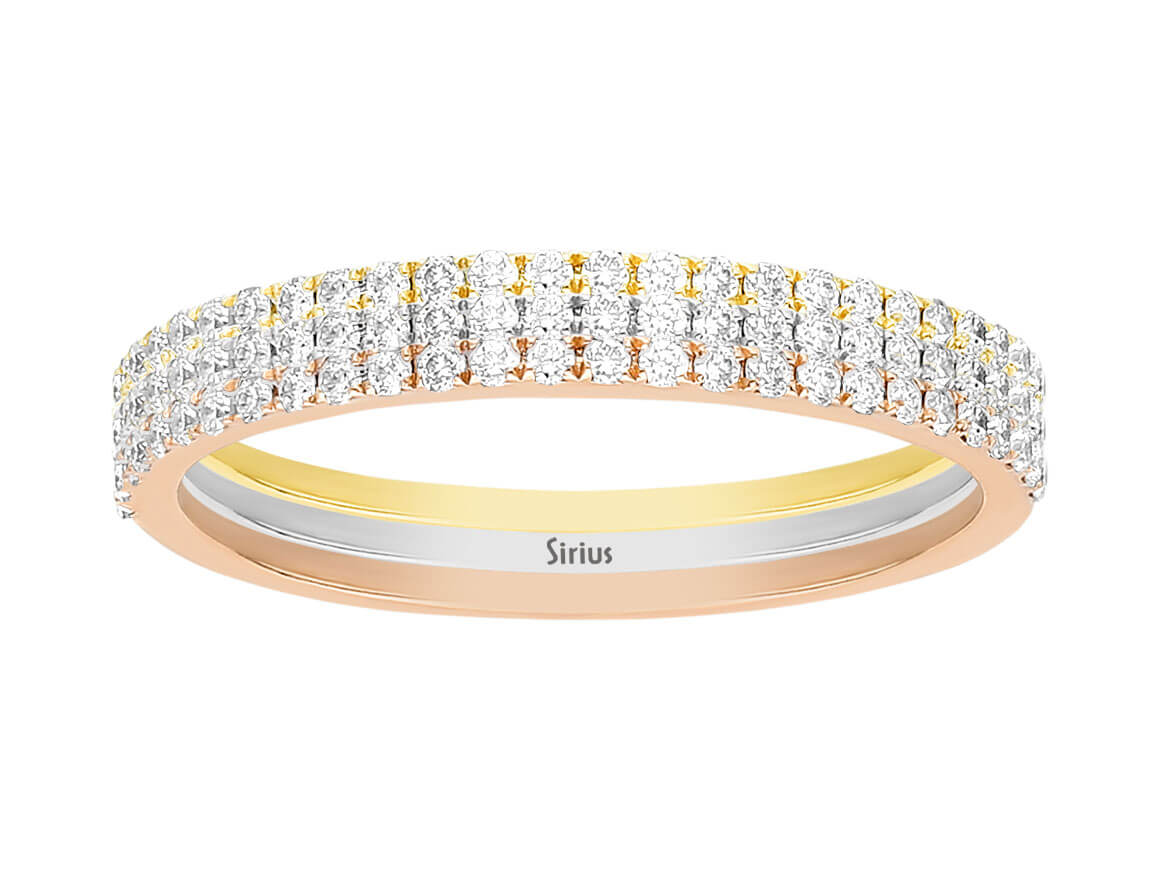 Dreifarbiger Halbkreis-Ring mit 81 laborgezüchteten Runddiamanten in 14K Gold