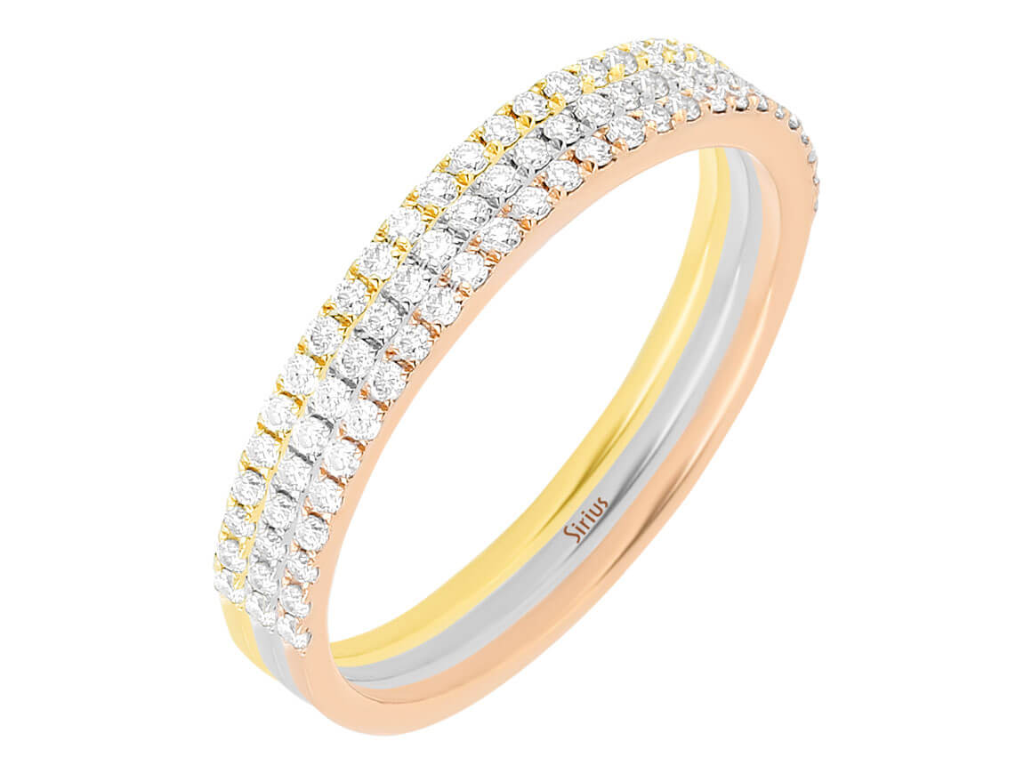 Dreifarbiger Halbkreis-Ring mit 81 laborgezüchteten Runddiamanten in 14K Gold