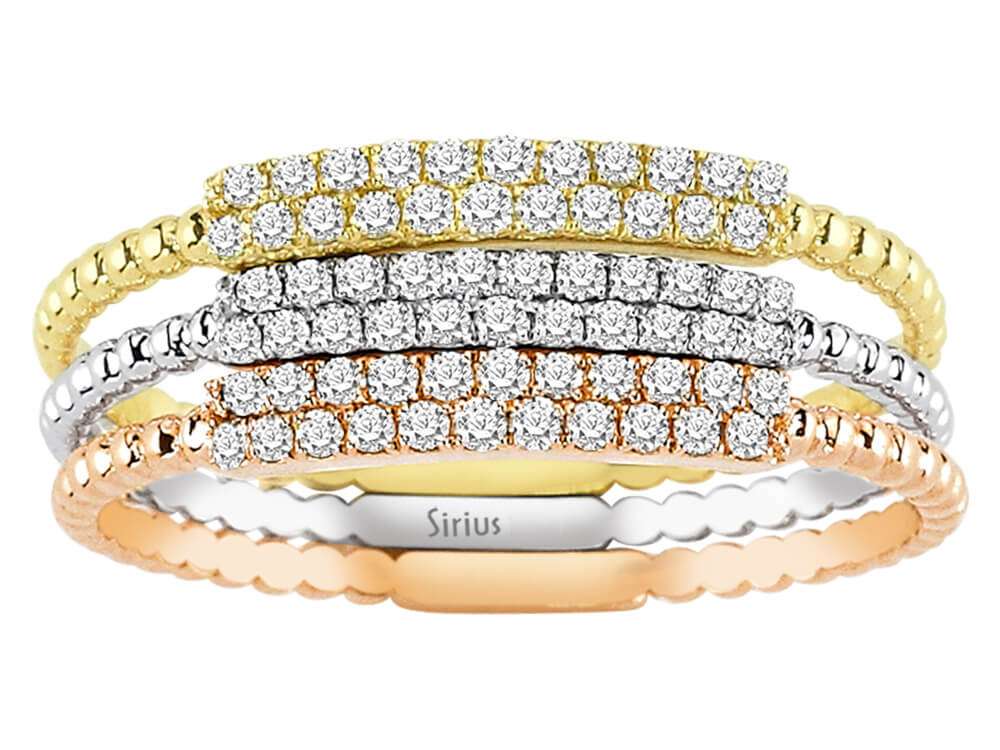 Dreifarbiger Diamantring – 66 Steine – 0,33 ct – 14K Weiß-, Rosé- und Gelbgold