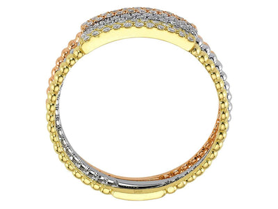 Dreifarbiger Diamantring – 66 Steine – 0,33 ct – 14K Weiß-, Rosé- und Gelbgold