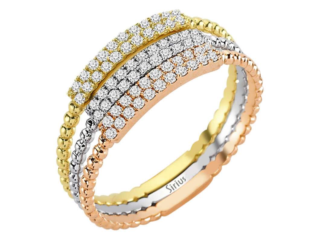 Dreifarbiger Diamantring – 66 Steine – 0,33 ct – 14K Weiß-, Rosé- und Gelbgold