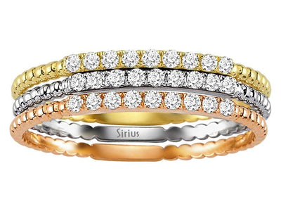 Dreifarbiger Halbmemory-Ring mit 27 laborgezüchteten Diamanten
