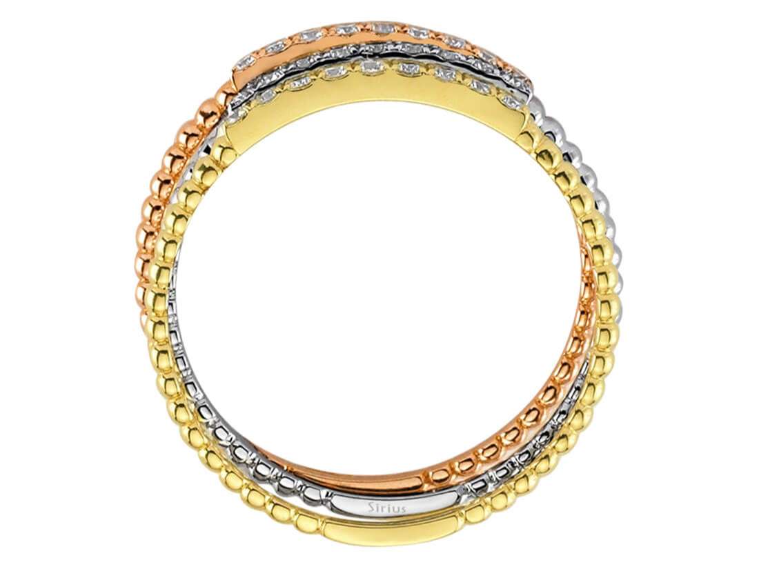 Dreifarbiger Halbmemory-Ring mit 27 laborgezüchteten Diamanten