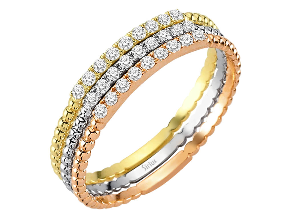 Dreifarbiger Halbmemory-Ring mit 27 laborgezüchteten Diamanten
