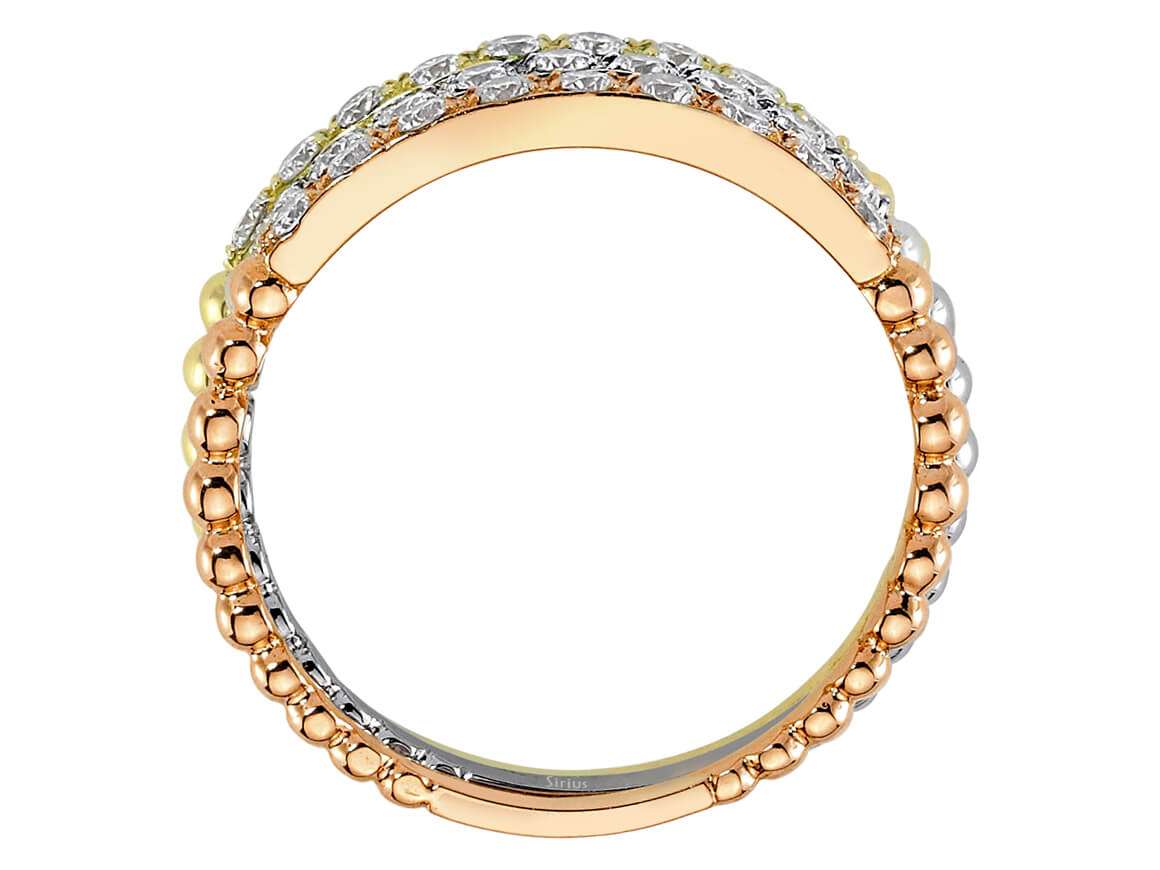 Dreifarbiger Diamantring – 27 Steine – 0,57 ct – 14K Weiß-, Rosé- und Gelbgold