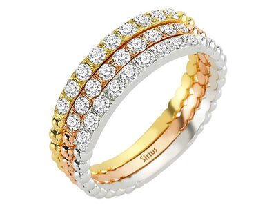 Dreifarbiger Diamantring – 27 Steine – 0,57 ct – 14K Weiß-, Rosé- und Gelbgold