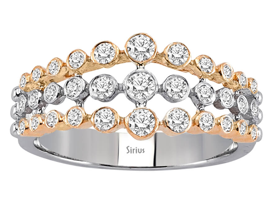 Bague en diamant à trois rangs – 0,63 ct – Or rose et Or Blanc 14 carats – Bijoux haut de gamme de Rosy Lab Diamonds