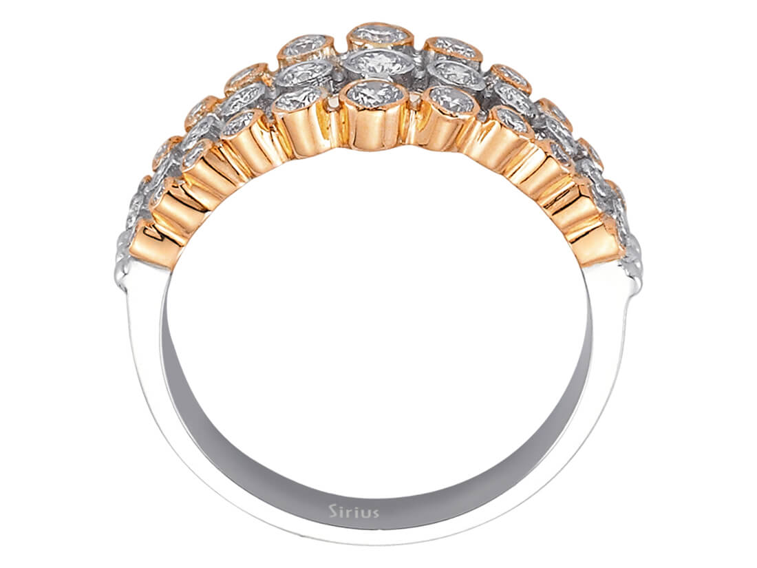 Dreireihiger Diamantring aus 14K Rosé- und Weißgold