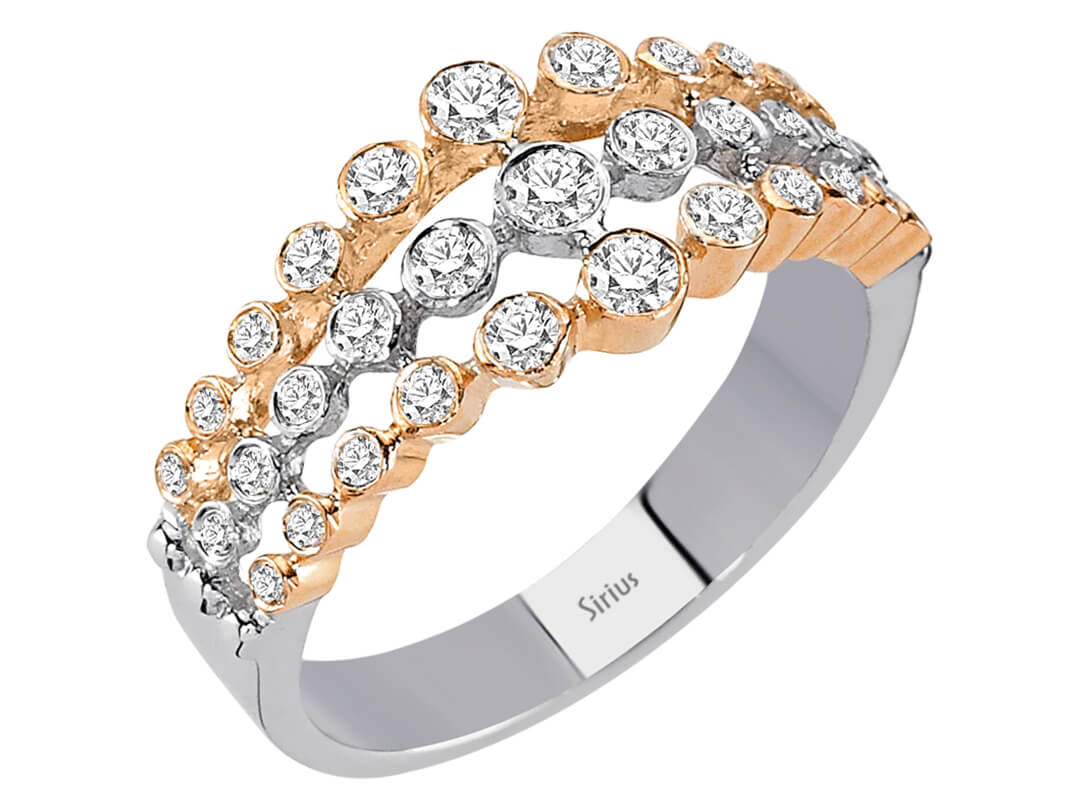 Bague en diamant à trois rangs – 0,63 ct – Or rose et Or Blanc 14 carats – Bijoux haut de gamme de Rosy Lab Diamonds